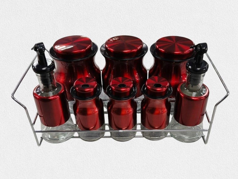 Spice Rack Stand Condiments 8Pcs - Red Carousel 1