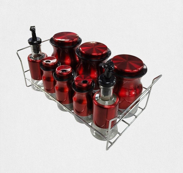 Spice Rack Stand Condiments 8Pcs - Red Carousel 2