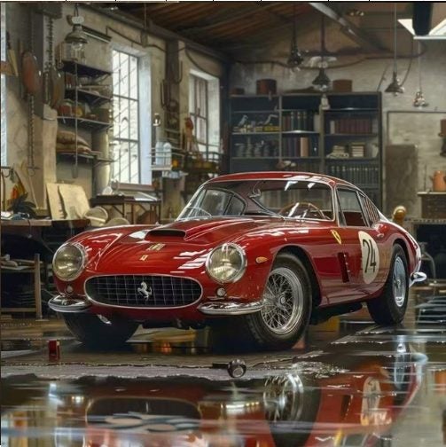 Framed Art - Ferrari in garage art 80cm by 80cm Carousel 1