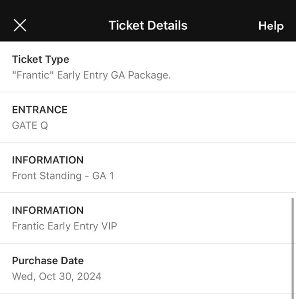 Metallica Tickets GA1 “FRANTIC” Early Entry64352222241539111