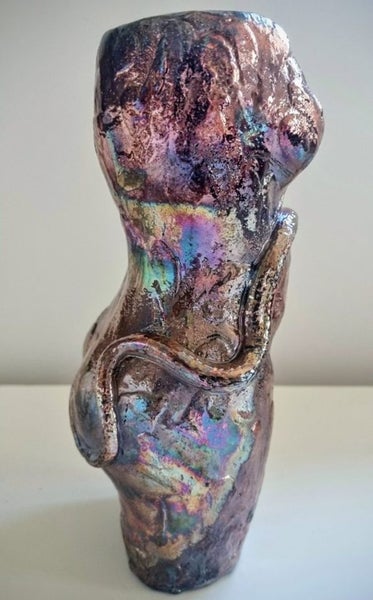 Eve with Snake in Copper Penny, ceramic and Raku artwork sculpture ART SALE Carousel 7