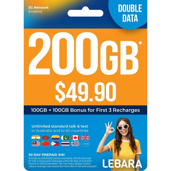 Lebara $49.90 Starter Pack PrePaid SIM Card Carousel 1