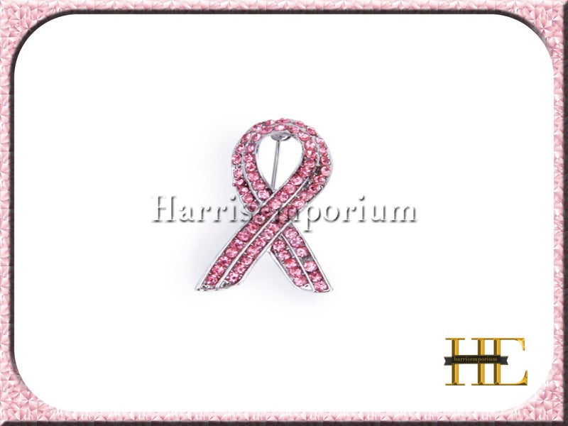 Pink ribbon breast cancer brooch lapel - pink coloured Carousel 1