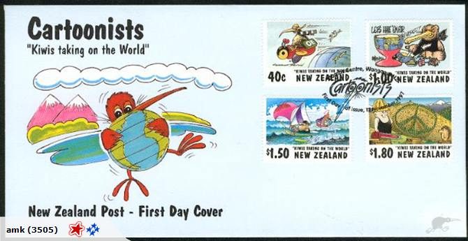 NZ FDC - 1997 Cartoonists Set (4) - $2 Buy Now Carousel 1