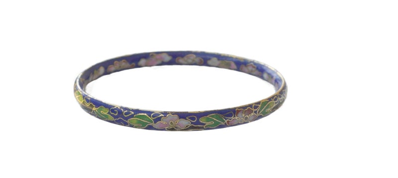 Antique / Vintage Cloisonné Bangle - Floral - Cobalt Blue, Green, Red, Pink Carousel 1