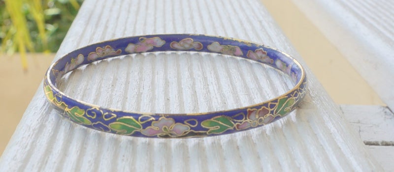 Antique / Vintage Cloisonné Bangle - Floral - Cobalt Blue, Green, Red, Pink Carousel 2