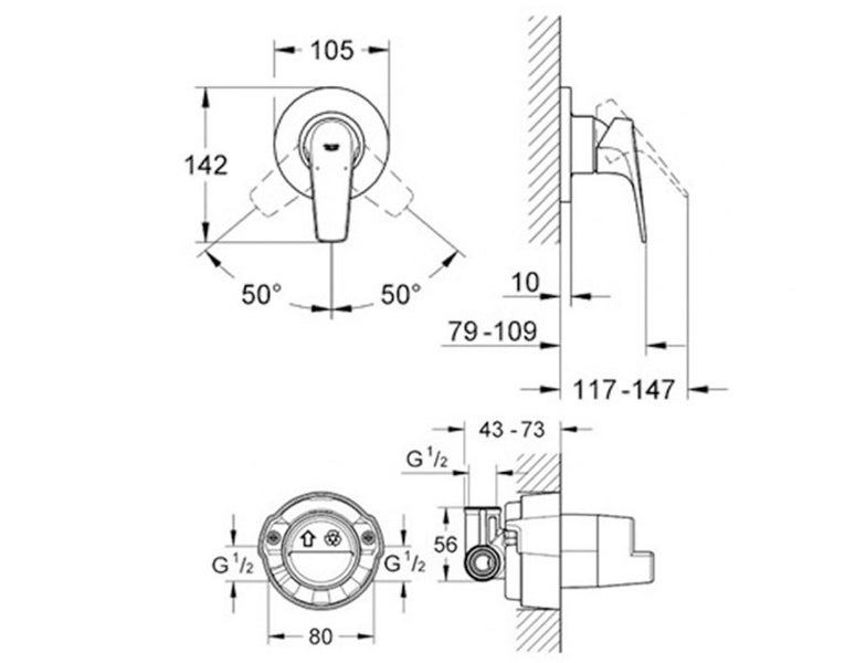 DELETED LINE - GROHE BAUFLOW SHOWER MIXER TRIMSET W/VALVE CHROME Carousel 2