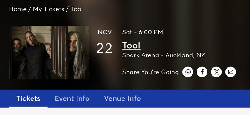 TOOL concert ticket - Saturday Nov 22 - 1x GA standing64360761175809110