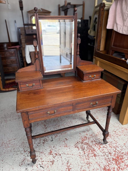 An Antique Solid Cedar Dressing Table With Original Swing Mirror Carousel 1