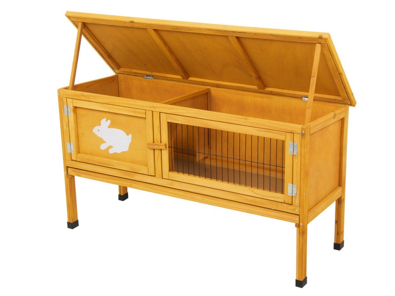 Wooden Rabbit Hutch Raised with Hinged Opening Roof and Pull Out Tray Carousel 2