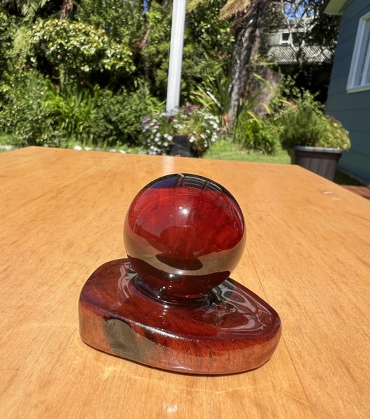 Red Resin Sphere with Driftwood Base Art Carousel 1