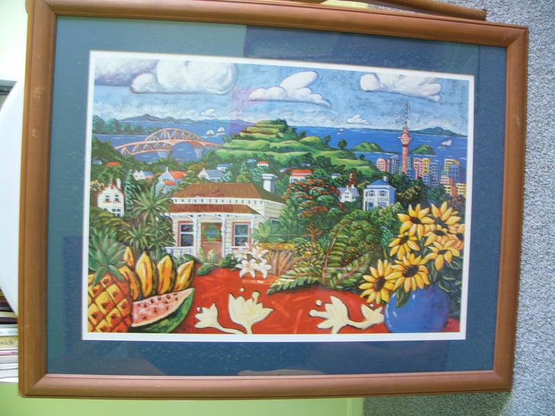Two striking framed colourful prints of older Auckland Carousel 2