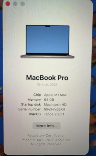 MacBook Pro 16-inch , 2021 Apple M1 Max 64Gb 2Tb64363390113667111