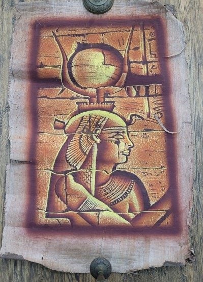 Eqyptian Art on Papyrus - Goddess Hathor? Carousel 1