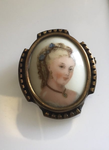 Limoges France Porcelain & Brass Brooch Carousel 5