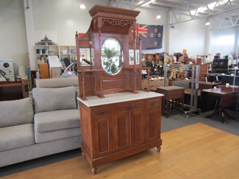 Victorian Teak & Marble Hutch Dresser Carousel 1