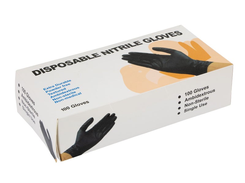 Powder Free Nitrile Gloves - X Large - Pack of 100 - Black Carousel 1