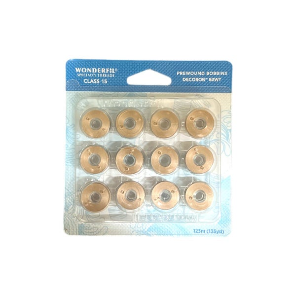 WonderFil Decobob Prewound Bobbin Class 15 Pack, Taupe Carousel 1