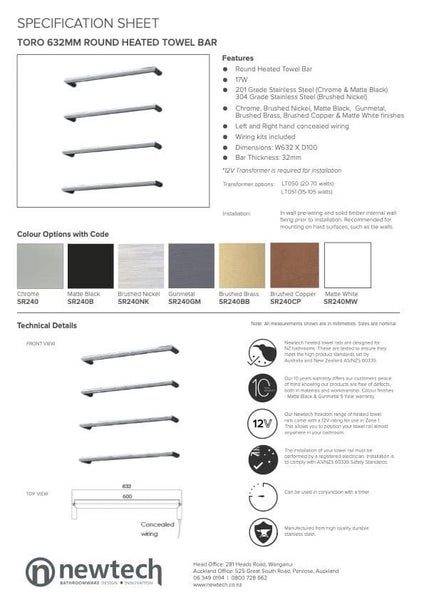 Newtech Toro Round Heated Towel Rail 632mm | Brushed Brass Carousel 2