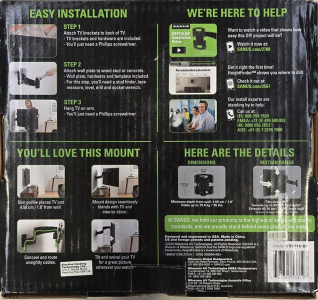 Sanus Full Motion Mount for 19 inch-43 inch Flat Panel TVs (14DD) Carousel 2