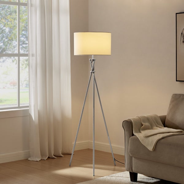 Sherwood Lighting Art Deco Tripod Floor Lamp - Polished Stainless Steel & White Carousel 2