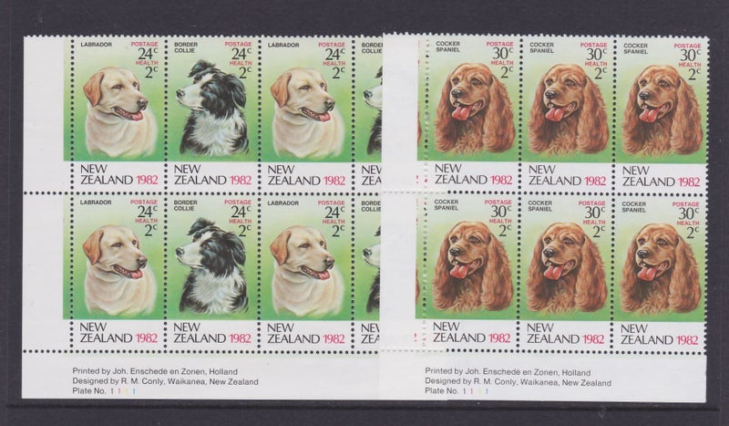 1270a/2. NZ - 1982 Health/Dogs Set (3) - Plate Blocks - UHM Carousel 1
