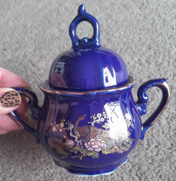 Blue & gold ceramic peacock tea set Carousel 2