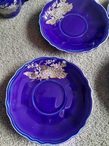 Blue & gold ceramic peacock tea set Carousel 7