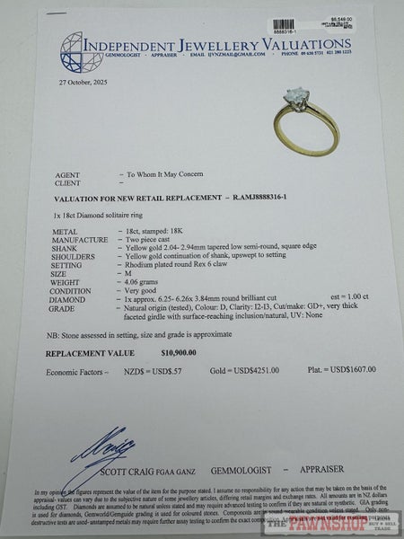 18ct Yellow Gold 1.00ct Diamond Solitaire Ring ~ $10,900! Carousel 7