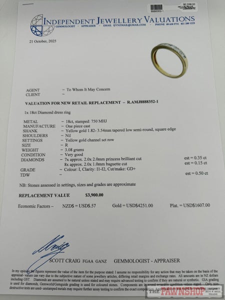 18ct Yellow Gold Round Brilliant & Baguette Cut Diamond Band Ring ~ $3,900! Carousel 7