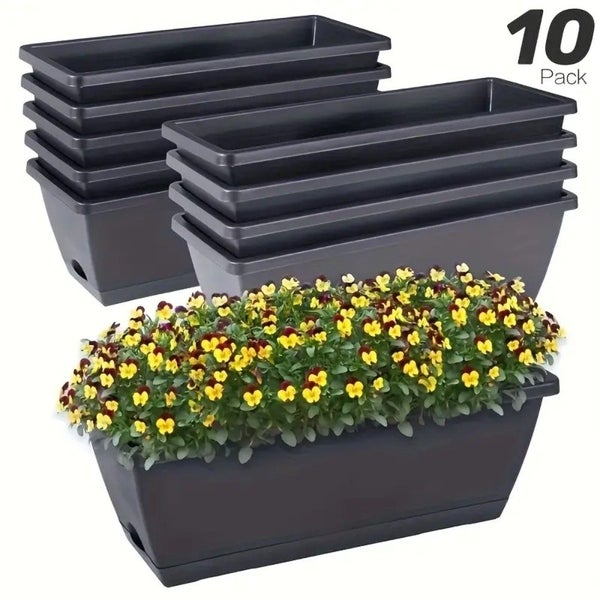 10 Pack 15L Rectangular Planter Box Set With Drainage Tray Carousel 1