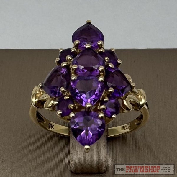 9ct Yellow Gold Amethyst Cluster Ring ~ $1,800! Carousel 1