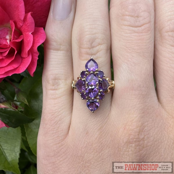 9ct Yellow Gold Amethyst Cluster Ring ~ $1,800! Carousel 2
