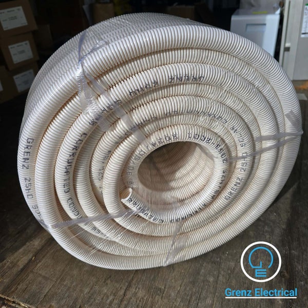 Corrugated Conduit Heavy Duty (25mm) 50m / roll UV rated Solar HD-T White Carousel 1