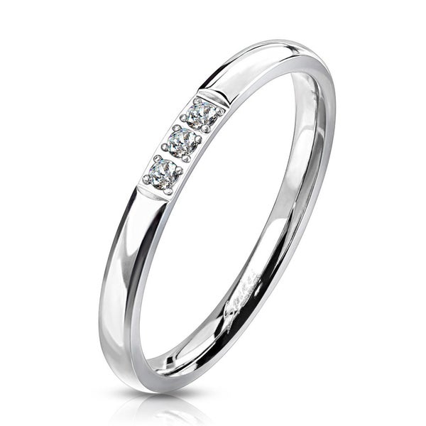 Triple CZ Centre Stainless Steel Band Ring Carousel 1