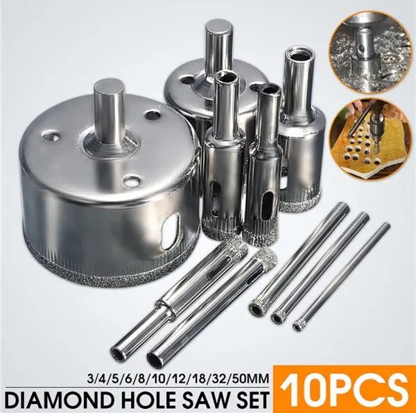 10 pcs set 3 -50 mm Diamond Coated Hole Saw drill Tile Ceramic Marble Glass Carousel 2