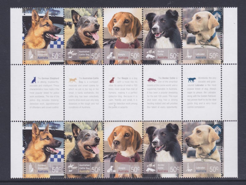 Australia - 2008 Working Dogs Set (5) - Gutter Block - UHM - 3000p Carousel 1
