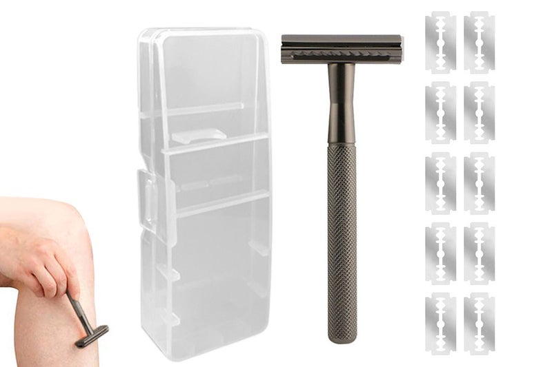 Matte Double Edge Manual security Razor With 10 Blades For Men-Black Carousel 1