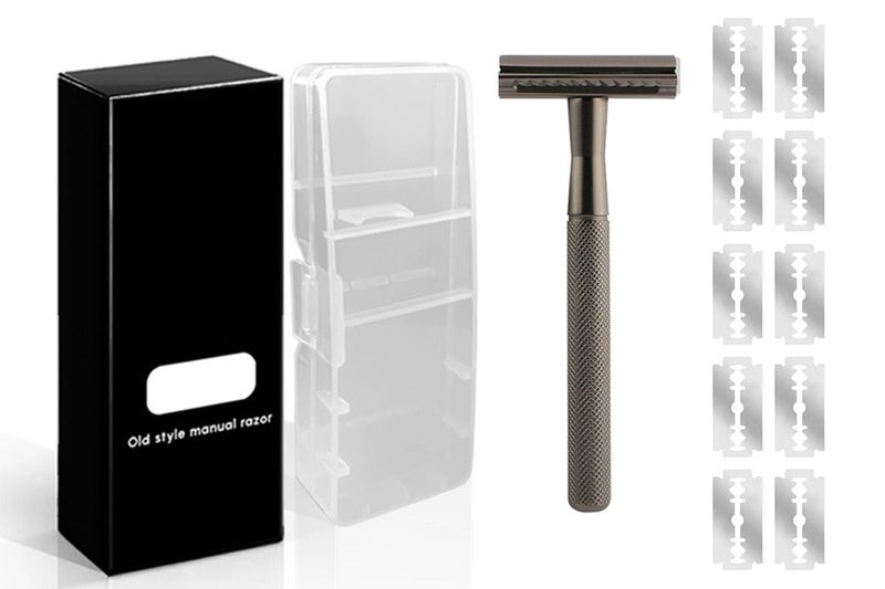 Matte Double Edge Manual security Razor With 10 Blades For Men-Black Carousel 2