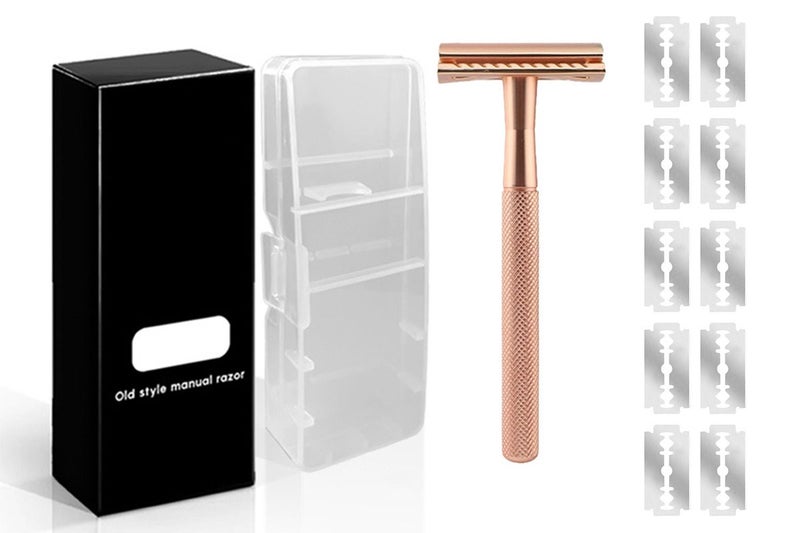 Matte Double Edge Manual security Razor With 10 Blades For Men-Rose Gold Carousel 2
