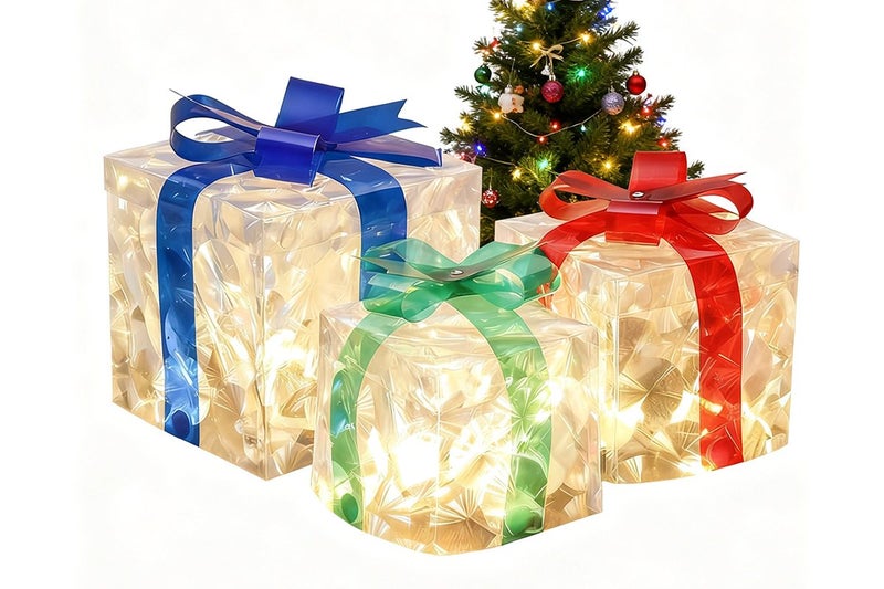 3D 3-Pack Christmas Gift Box with LED Lights Decorations Carousel 1