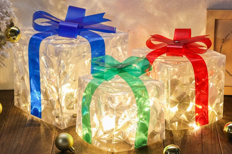 3D 3-Pack Christmas Gift Box with LED Lights Decorations Carousel 2