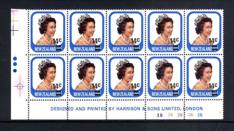 1202. NZ - 1979 Provisional 14c (1) - Plate Block 3B2B, 3 Dot - UHM Carousel 1