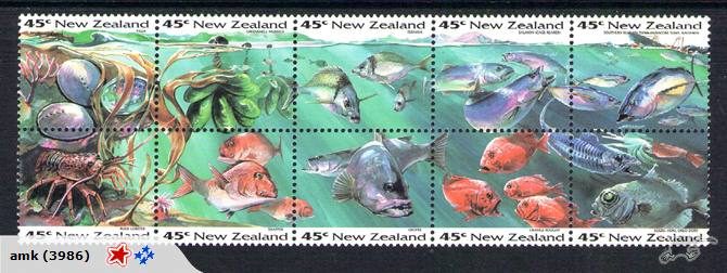 1752a. NZ - 1993 Seafood / Fish Block (10) - UHM Carousel 1