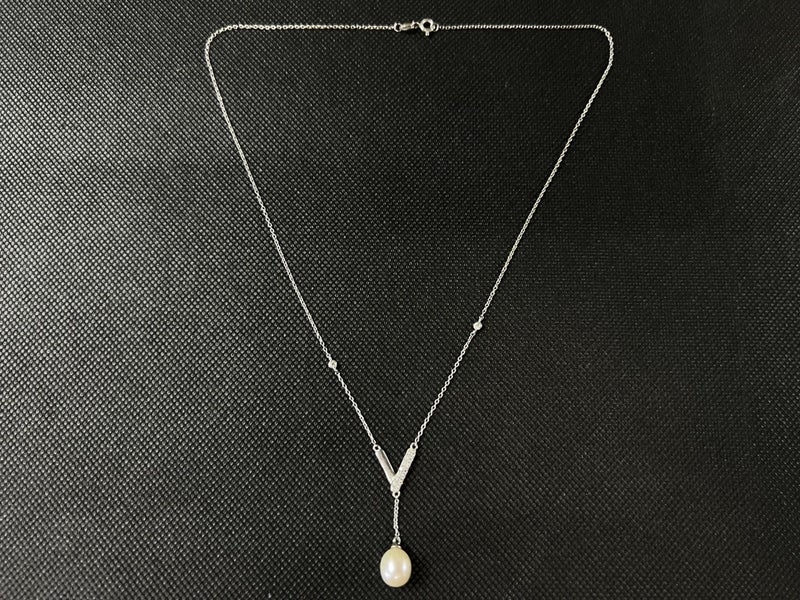 Vintage Sterling Silver & Pearl Pendant & Necklace - Lot F353 Carousel 1