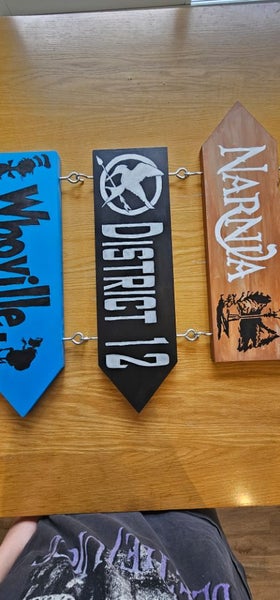 Handmade Fantasy Book & Movie Signpost – Hogwarts, Narnia, Neverland + More (2.464382810267778114