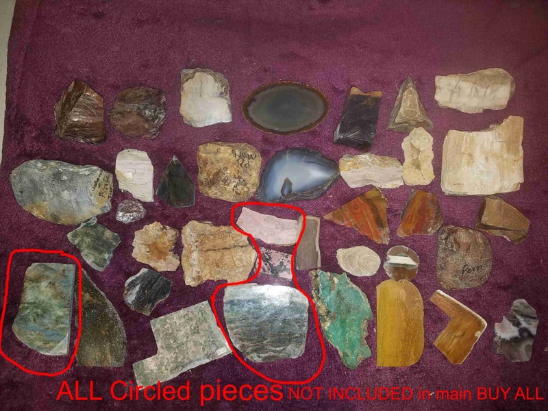 Precious mineral lapidary rocks, kauri gum, fossils - NZ, mixed, all or choose. Carousel 1