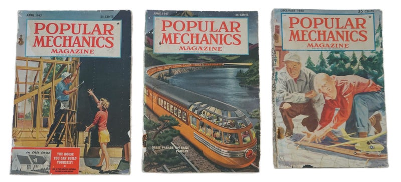 1946 & 1947 - 3 Popular Mechanics Mags - Build a 1940's Home - Vintage Cars Carousel 1