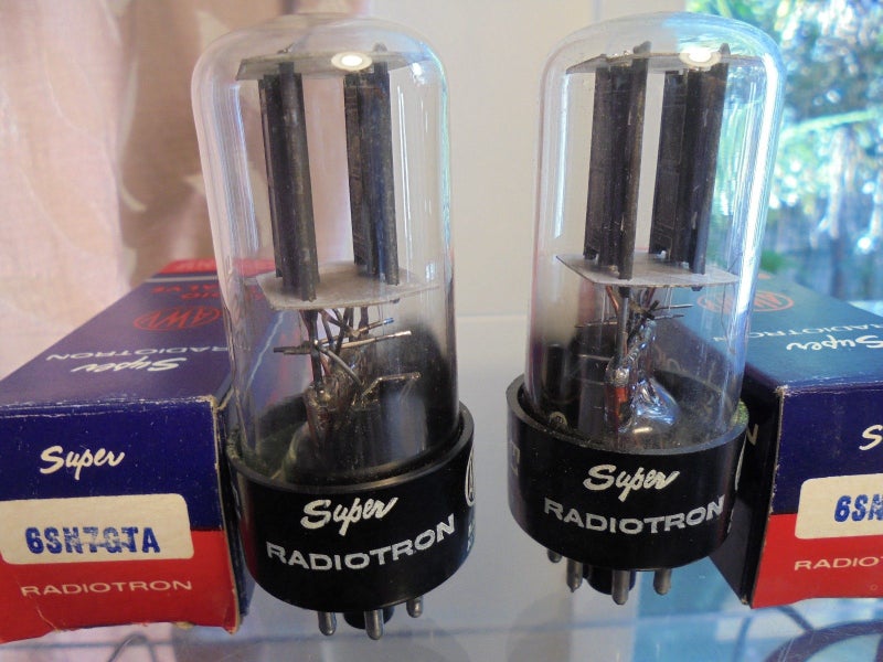 AWV SUPER RADIOTRON 6SN7GTA MATCHED PAIR OF NEW OLD STOCK VINTAGE VALVES Carousel 1