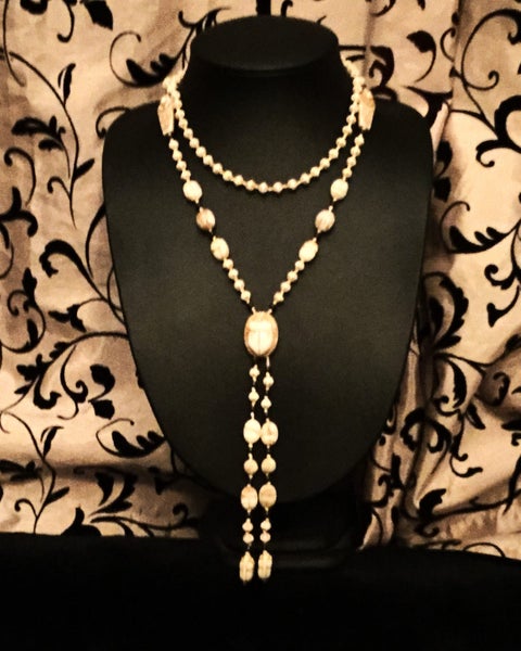 Art Deco, Neiger Brothers, flapper length, Egyptian revival, necklace Carousel 8